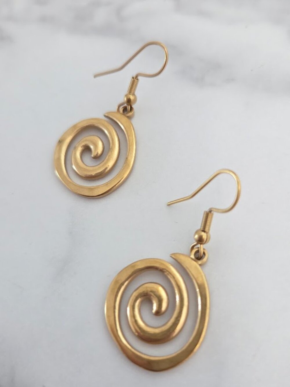 Gold Spiral Dangle Earrings Swirl Drop Boho Minimalist Jewelry - Picture 3 of 9